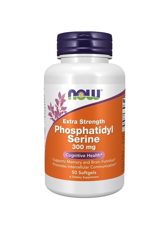 now Supplements, Phosphatidyl Serine 300 mg, Extra Strength, with Phospholipid compound derived from Soy Lecithin, 50 Softgels - Image 1