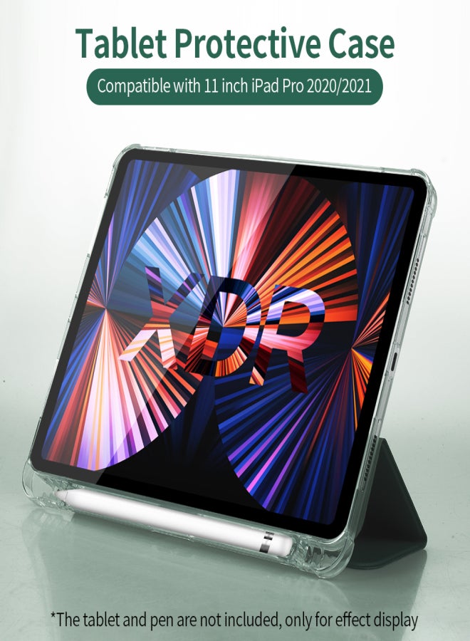 جراب حماية للتابلت مع فتحة للقلم، خاصية التشغيل/الإيقاف التلقائي، متوافق مع جهاز iPad Pro مقاس 11 بوصة إصدار 2020/2021، أسود (ملمس مطاطي). - Image 2