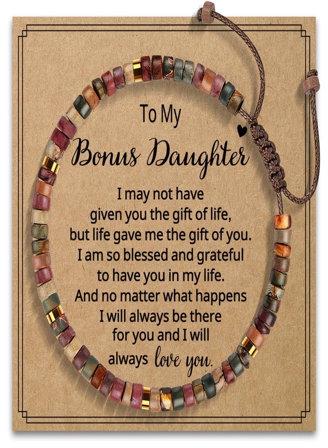 AGOT Bonus Daughter Gifts from Stepmom - To My Bonus Daughter Natural Stone Bracelets Beads Funny Birthday Gifts Thanksgiving Day Present - Image 1