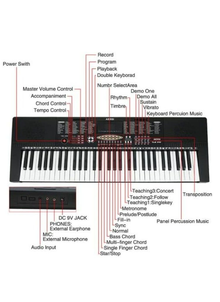 Mike Music - 61-Key Electronic Keyboard with Stand, Microphone & Teaching Modes - Pink, 83.5 cm x 28 cm x 8.5 cm, 2.6 kg, Ideal for Kids & Beginners Black - Image 1