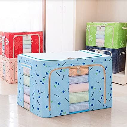 Salepush 66 Liter Clothes Storage Foldable Steel Frame Organizer Bag Large Capacity Storage Cover for Clothes Blankets Bedding Sari Toys and More 66 Liter Storage Bag Multi - Image 4