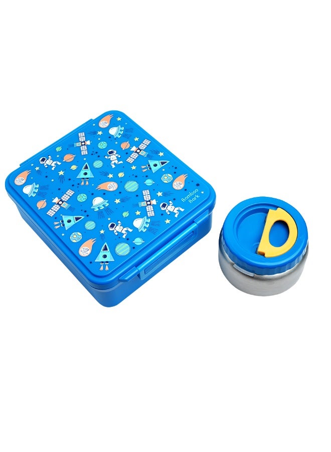 Bamboo Bark Astro-Space Dark Kids Lunch Box – Insulated Lunch Bag for Boys and Girls, Durable and Lightweight, Space Rocket & Planet Design, Perfect for School, Daycare, Travel, and Picnics - Image 1