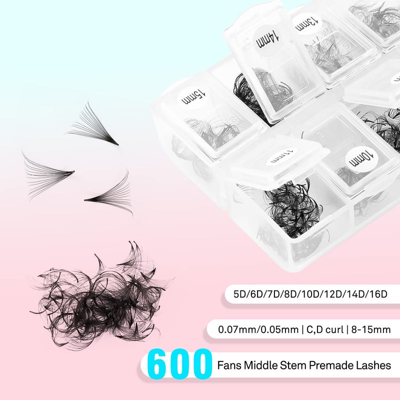 VAVALASH 600 Fans Premade Fans Eyelash Extensions 5D-24D Premade Lash Fans 8-15mm Mixed Length Promade Loose Fans Thin Base Premade Volume Lash Extension(16D-0.05-D-8-15mm) - Image 3