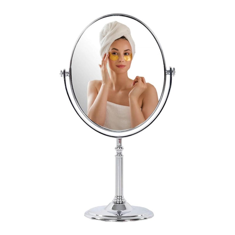 Zipron Makeup MirrorMagnifying Glass Mirror MakeupDouble Side MagnificationTabletop Vanity Hand Mirrors Stand5X and 1XMenWomenSilver Oval Framed - Image 1