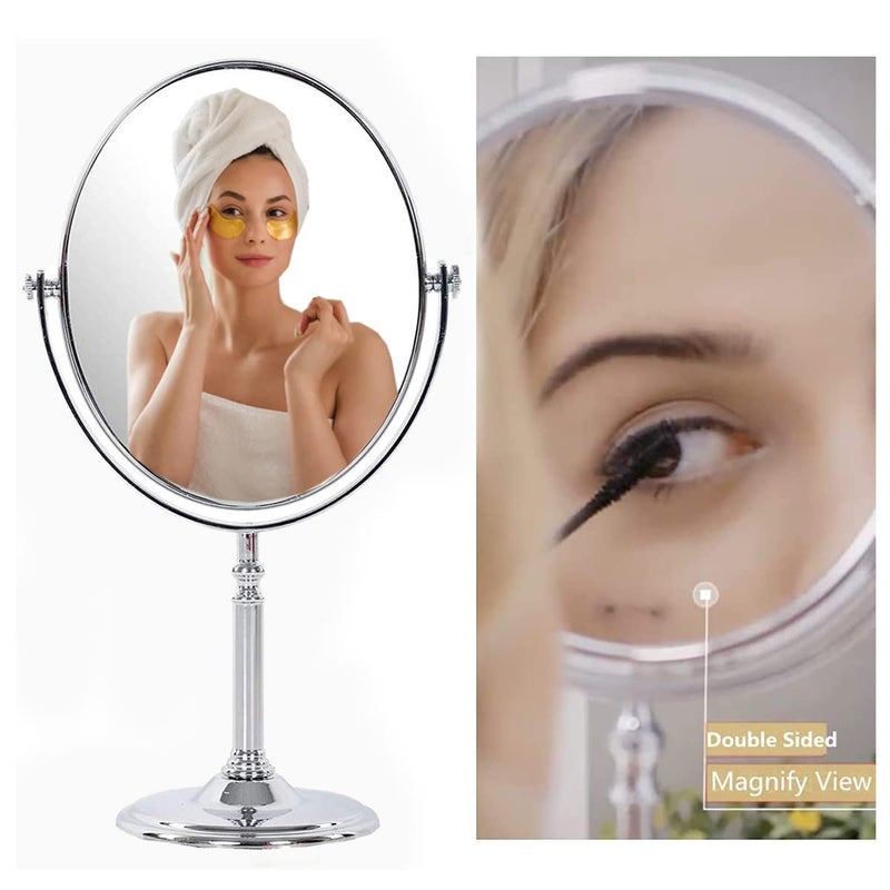 Zipron Makeup MirrorMagnifying Glass Mirror MakeupDouble Side MagnificationTabletop Vanity Hand Mirrors Stand5X and 1XMenWomenSilver Oval Framed - Image 3