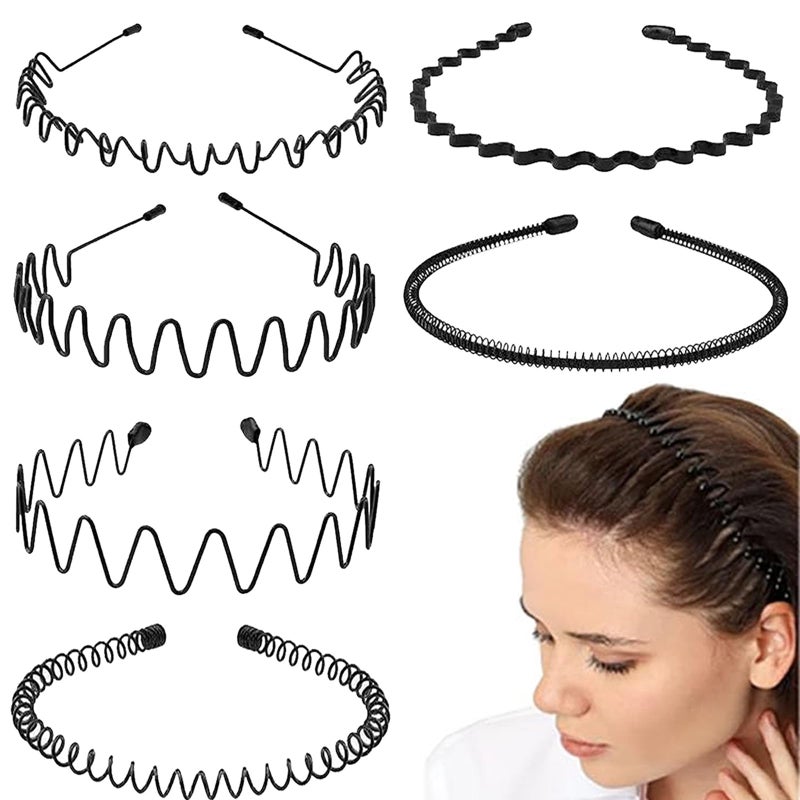 LERNOU Metal Headbands for Men and Women, Wavy Adjustable Wire Hair Bands, Unisex Non-Slip Elastic Headband for Workout, Face Washing, Curly Hair & Daily Use. (6 Pack) - Image 1