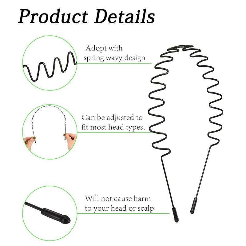 LERNOU Metal Headbands for Men and Women, Wavy Adjustable Wire Hair Bands, Unisex Non-Slip Elastic Headband for Workout, Face Washing, Curly Hair & Daily Use. (6 Pack) - Image 2