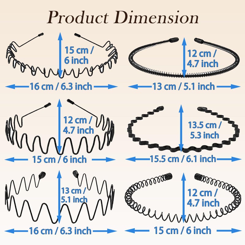 LERNOU Metal Headbands for Men and Women, Wavy Adjustable Wire Hair Bands, Unisex Non-Slip Elastic Headband for Workout, Face Washing, Curly Hair & Daily Use. (6 Pack) - Image 3