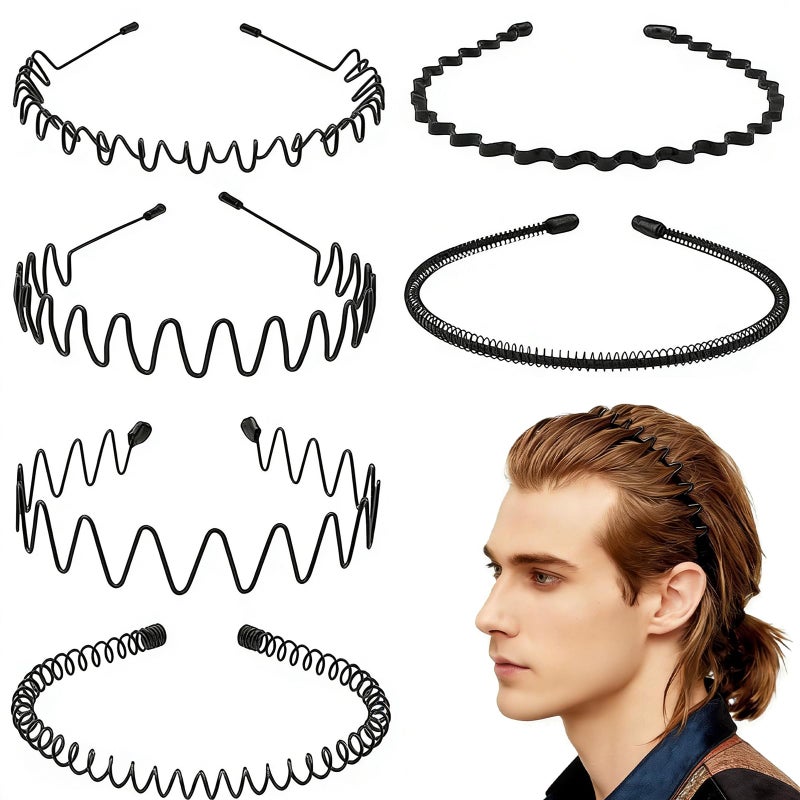 LERNOU Metal Headbands for Men and Women, Wavy Adjustable Wire Hair Bands, Unisex Non-Slip Elastic Headband for Workout, Face Washing, Curly Hair & Daily Use. (6 Pack) - Image 1