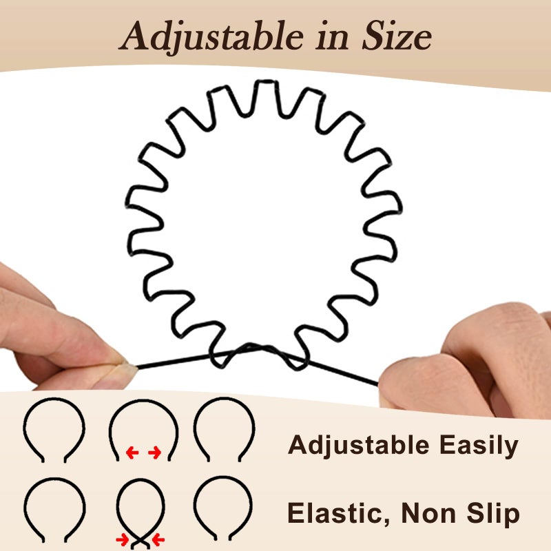LERNOU Metal Headbands for Men and Women, Wavy Adjustable Wire Hair Bands, Unisex Non-Slip Elastic Headband for Workout, Face Washing, Curly Hair & Daily Use. (6 Pack) - Image 4