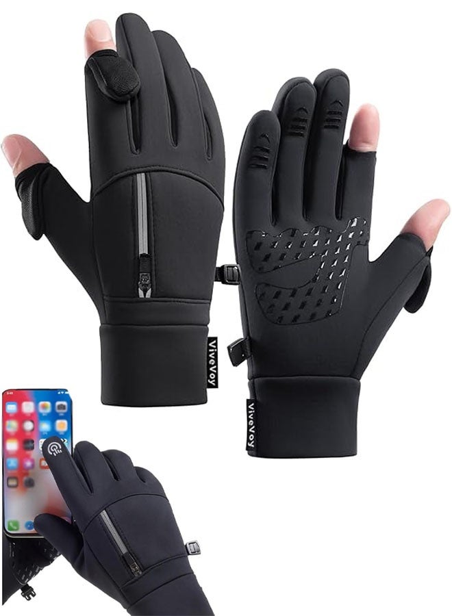 Winter Fingerless Touch Screen Gloves for Men Women Cold Weather Windproof Thermal Sports Gloves with Zippered Pocket - Image 1