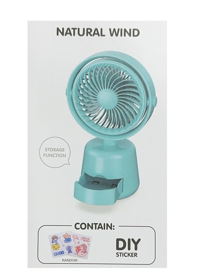 Portable Mini Table Fan with Storage function and Random DIY Stickter, 2 Speed Mode, Desktop Fan Electric Fan Air Cooler Portable Fan for Home Student Dormitory and Office Fan, | Random Color |