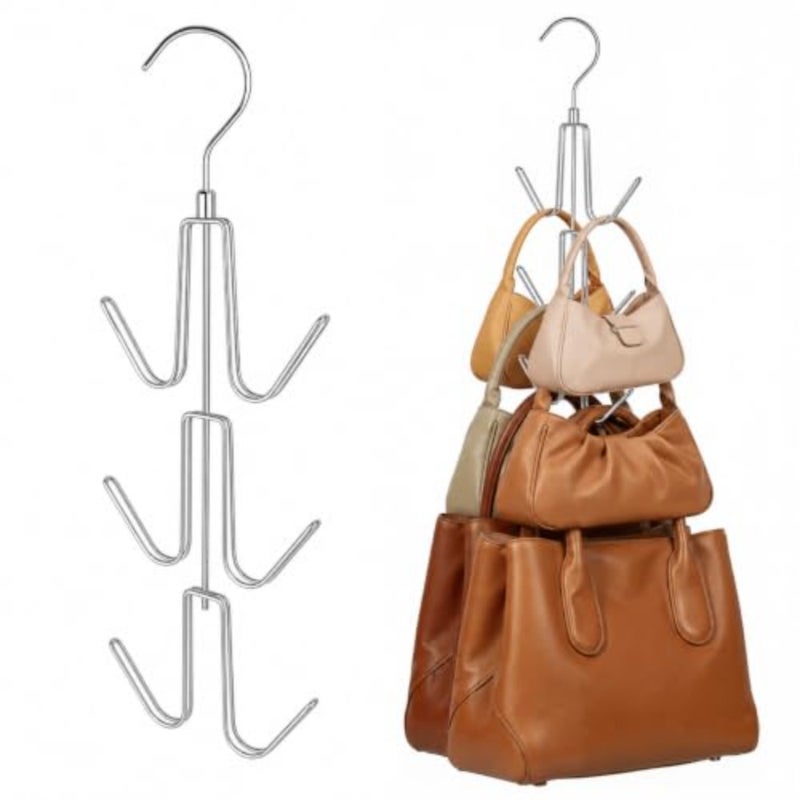 Purse Organizer for Closet, Heavy-Duty Hanging Purse Hanger Closet Holds Up to 12 Purses, Metal Rotating Space Saving Bag Holder Handbag Storage Hook Backpack Rack - Image 1