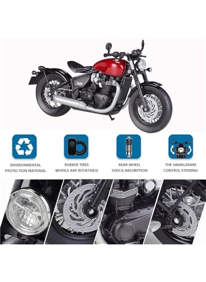 1/12 Scale Triumph Bonneville Bobber Motorcycle Model Die Cast Metal with Plastic Parts (Red) - Image 3