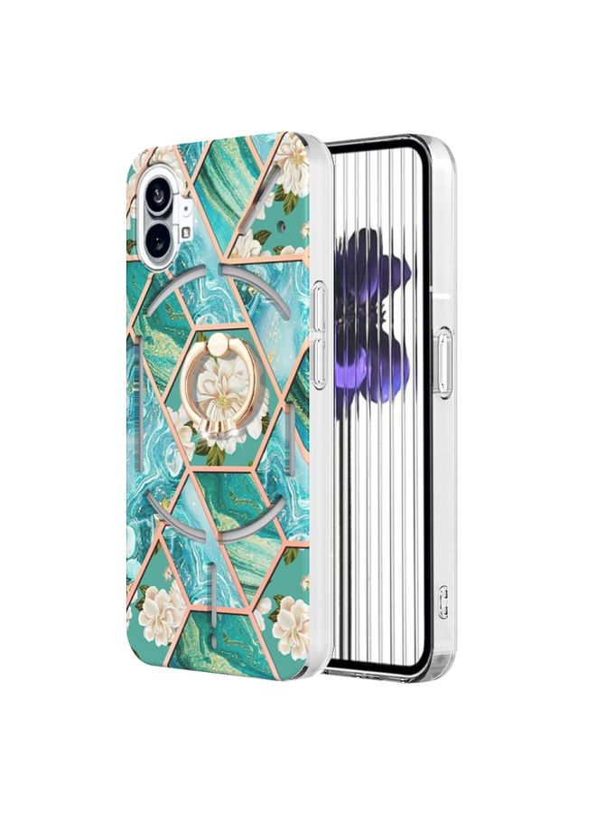 Case Cover For Nothing Phone 1 Electroplating Splicing Marble Flower Pattern TPU Shockproof Case Blue Flower