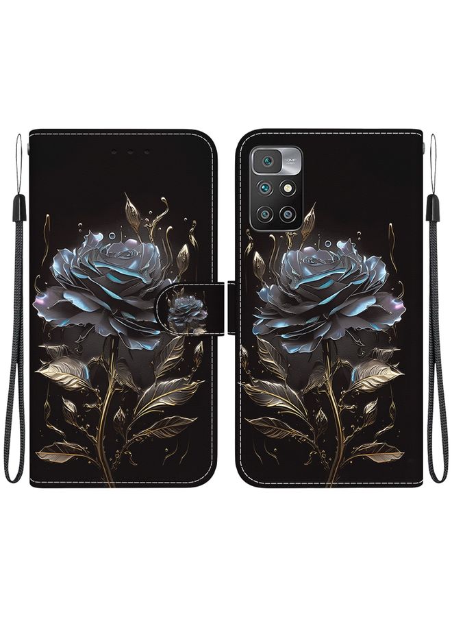 HuHa Case Cover For Xiaomi Redmi 10 / 10 Prime Crystal Texture Colored Drawing Leather Phone Case Black Rose