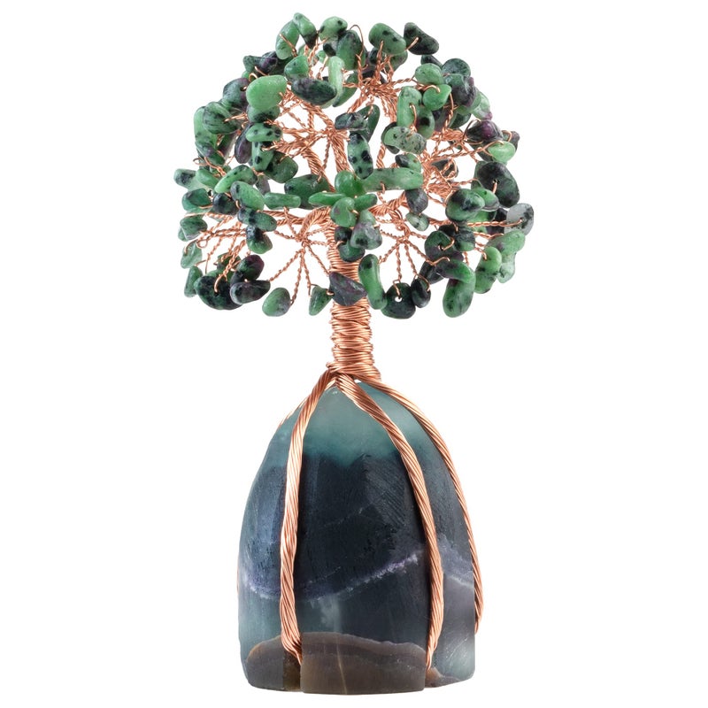 Crocon Ruby Zoisite Tree of Life  Handmade Gemstone Tree with Natural Fluorite Stone Base  Feng Shui Crystal Decoration  Spiritual Gift - Image 1