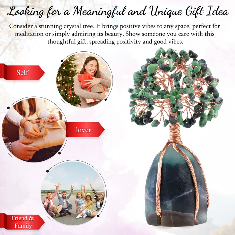 Crocon Ruby Zoisite Tree of Life  Handmade Gemstone Tree with Natural Fluorite Stone Base  Feng Shui Crystal Decoration  Spiritual Gift - Image 3
