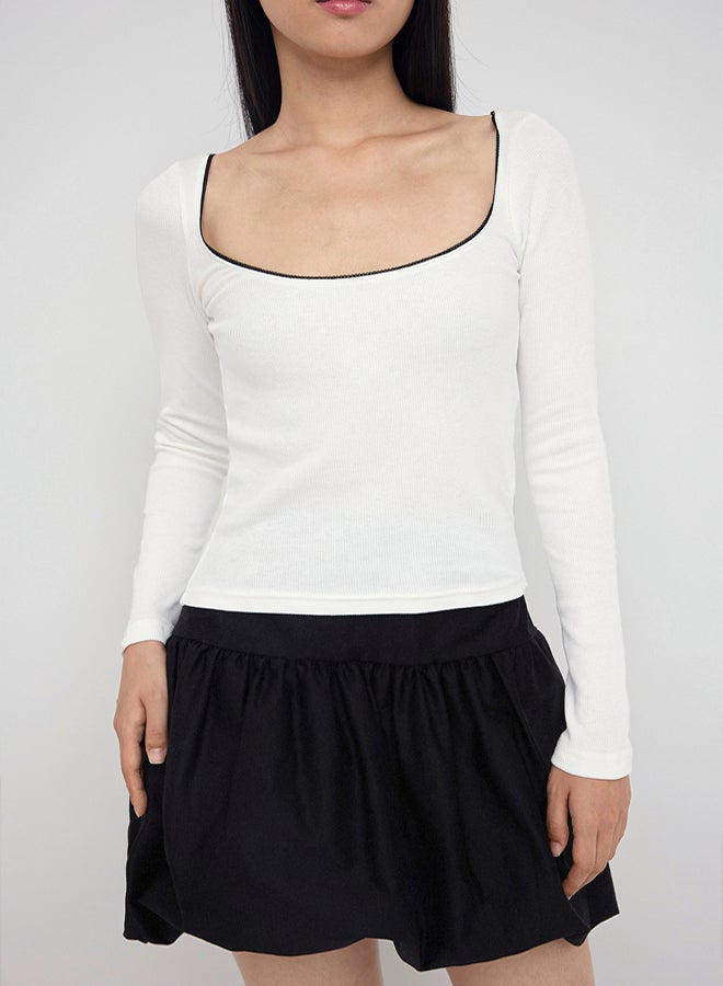 trendyol Ecru Color Block Crochet Detail Slim/Fitted Knitted Blouse - Image 3