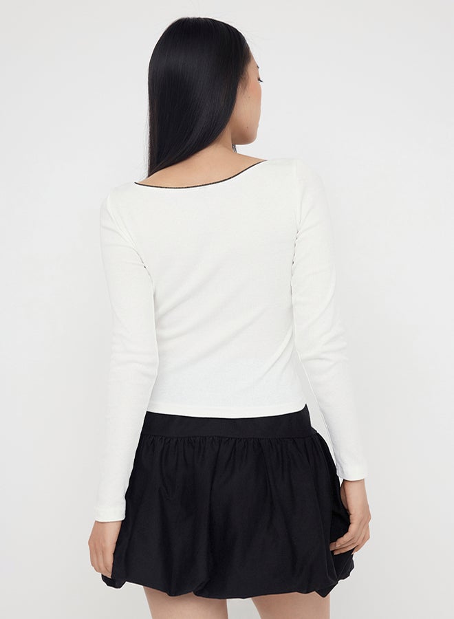 trendyol Ecru Color Block Crochet Detail Slim/Fitted Knitted Blouse - Image 4