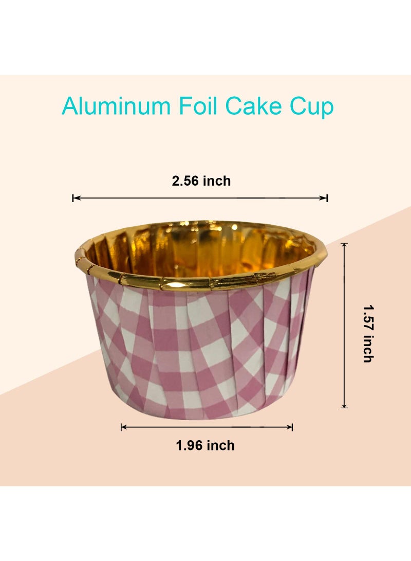 Sweet seven Glam Up Your Baking: 50 Pack Pink Checkered Foil Cupcake Liners - 3.5 Oz Muffin Cups for Mini Cakes. Stylish Gold Accent Wrappers for Delightful Baking Creations. - Image 5