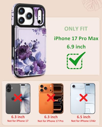 Shorogyt Compatible with iPhone 17 Pro Max Wallet Case with Card Holder - Cute Purple Flower Design Kickstand for Magnetic Clasp Back Flip Folio Leather Phone Covers for Women Men Girls - Image 2