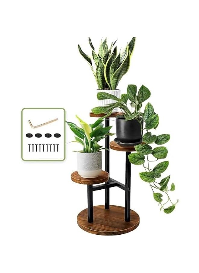HOOKOR 3 Tier Plant Stand, Tall Metal Wood Shelf Holder for Indoor Plants, Outdoor Garden Plant Display Rack Flower Pot Stand for Corner Living Room Balcony Garden Patio (3 Tier)  - Image 1