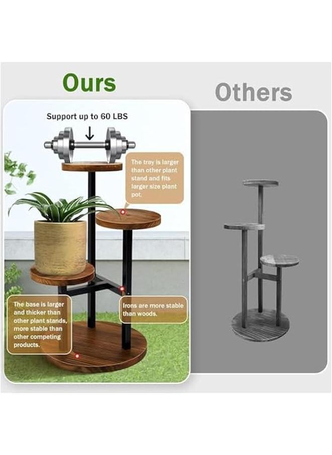 HOOKOR 3 Tier Plant Stand, Tall Metal Wood Shelf Holder for Indoor Plants, Outdoor Garden Plant Display Rack Flower Pot Stand for Corner Living Room Balcony Garden Patio (3 Tier)  - Image 3