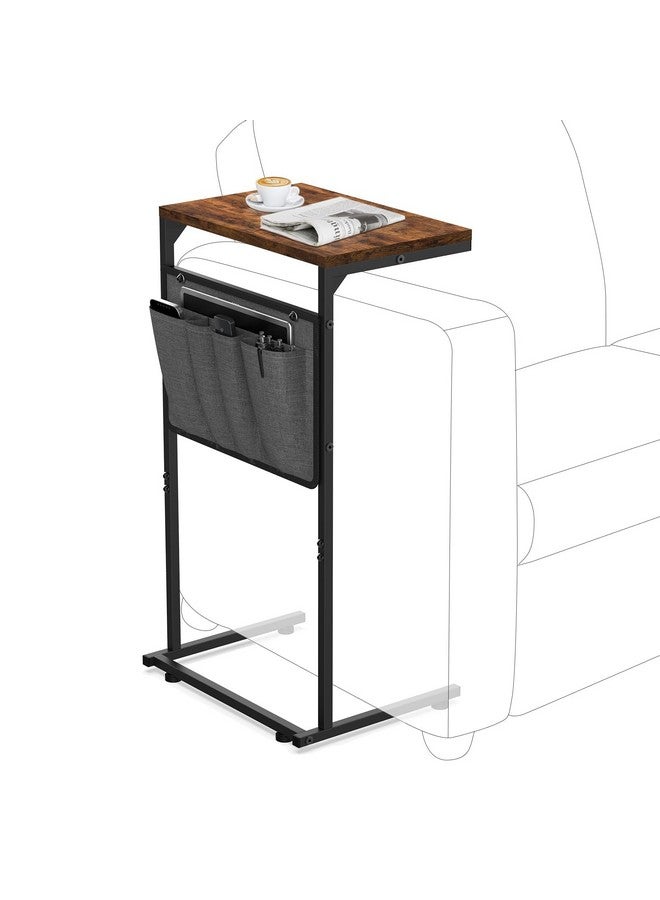 Vantic Vantic C Shaped End Table, Small Side Table for Couch and Recliner, Slide Under Sofa Tray Desk with Storage Bag for Living Room and Bedroom, Rustic Brown  - Image 1