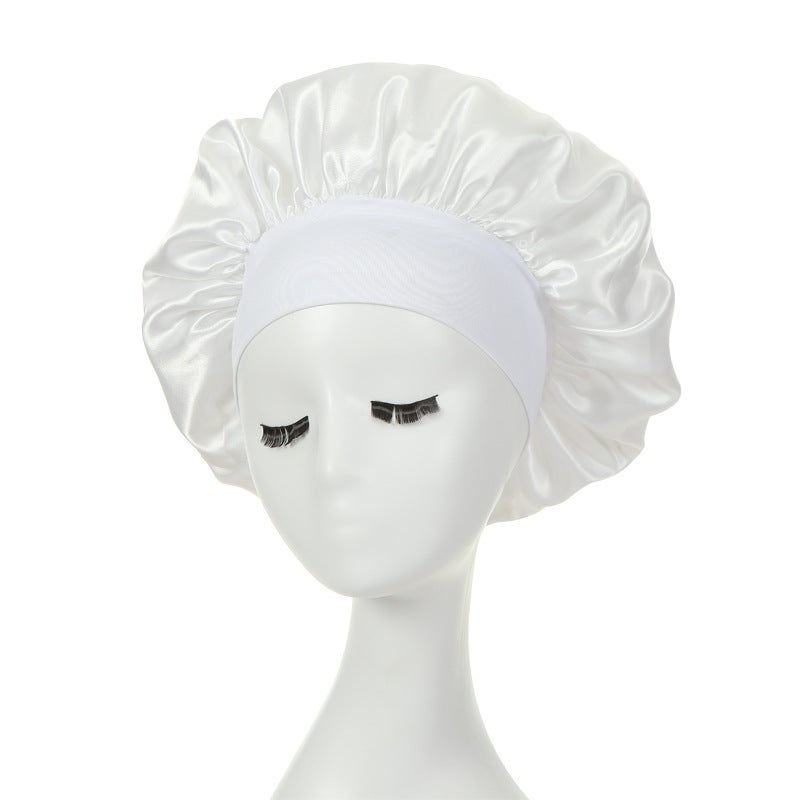 Elastic Wide-Brim Sleep Cap for Women White - Image 1