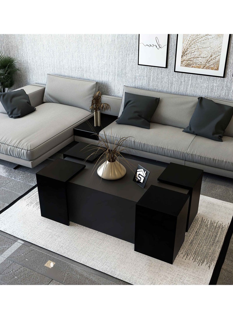Stylish Home Coffee Table with Side Tables - Grey and Black - CT61 - Image 1