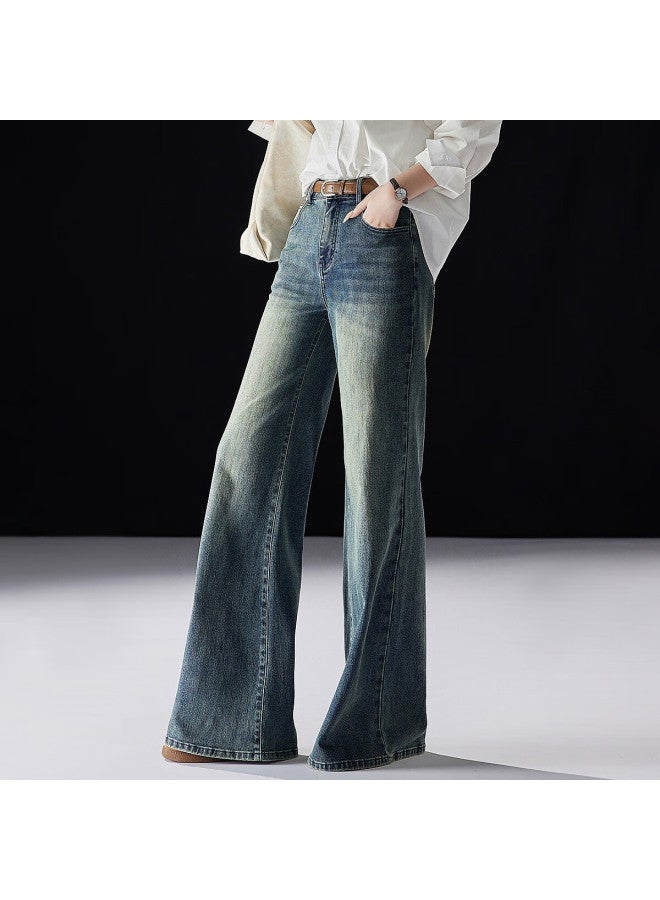 Dme [ziyou Dangli] Autumn Urban Street Retro Cat Whisker Flared Pants, Distressed Loose Women's Jeans - Image 1