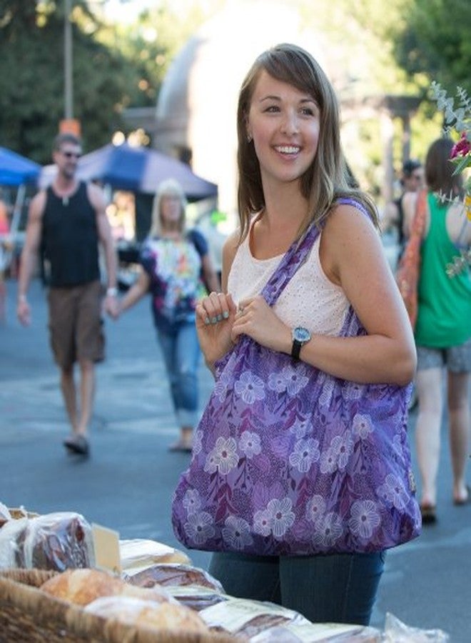 ChicoBag VITA Purple Blooms Designer Compact Reusable Shopping Tote with Attached Pouch and Carabiner Clip - Bliss - Image 4
