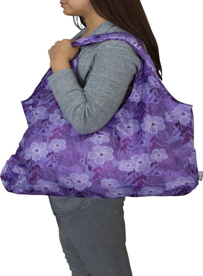 ChicoBag VITA Purple Blooms Designer Compact Reusable Shopping Tote with Attached Pouch and Carabiner Clip - Bliss - Image 3