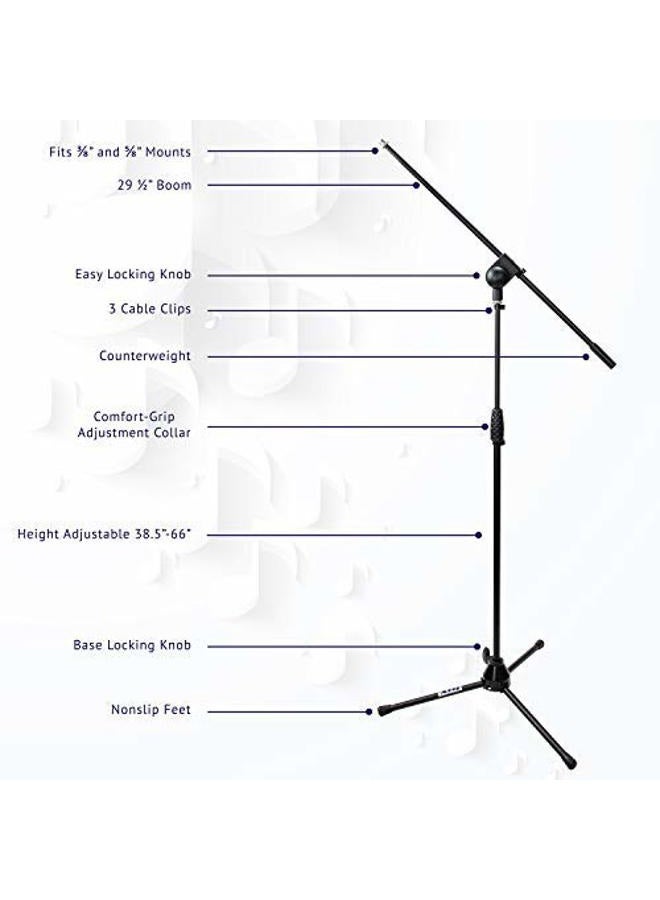 LyxPro Tripod Boom Floor Microphone Stand Adjustable Height, Foldable, Tilting and Rotating for Stage or Studio fits 3/8" and 5/8" mounts - Image 3
