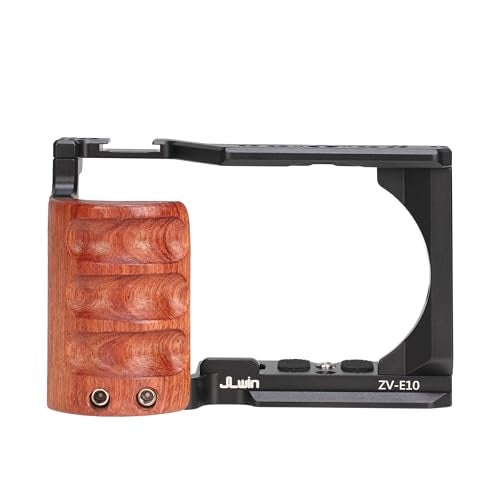Hersmay ZV-E10 Camera Cage with Wooden Side Handle Cage Rig for Sony ZV-E10 DSLR Camera Accessories Built-in Threaded Holes, Cold Shoe and Quick Release Plate fit Arca Type - Image 1