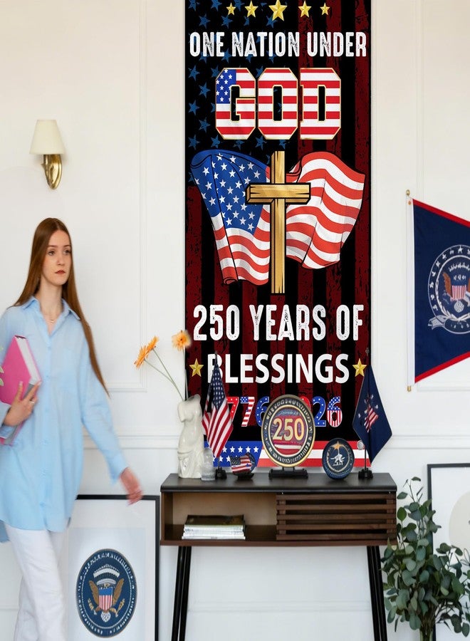 TAKEALOOKO 250th Anniversary Door Banner, One Nation Under God 250th Anniversary Door Cover, 1776-2026 Patriotic 250 Years of Blessings Cross Banner for Garden House Indoor Outdoor Party Decor Supplies - Image 4