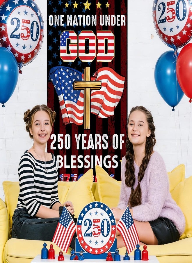 TAKEALOOKO 250th Anniversary Door Banner, One Nation Under God 250th Anniversary Door Cover, 1776-2026 Patriotic 250 Years of Blessings Cross Banner for Garden House Indoor Outdoor Party Decor Supplies - Image 5