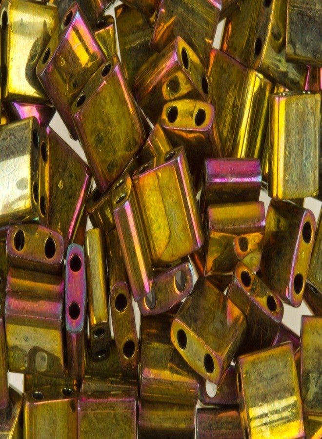 Miyuki Metallic Gold Iris Tila Beads 7.2 Gram Tube By Miyuki Are a 2 Hole Flat Square Seed Bead 5x5mm 1.9mm Thick with .8mm Holes