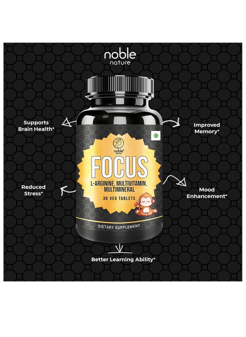 noble nature Noble Nature Focus - L-Arginine, Multivitamin, Multimineral Supplement - Supports Brain Health - 30 Veg Tablets - Non-GMO, Gluten-Free, Soy-Free, No Preservatives  - Image 4