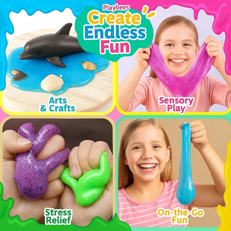 Playbees Glow in The Dark Slime â€“ 12 Pack Neon Party Favors for Kids, Sensory Toy for Boys & Girls Ages 5+, Non-Toxic, Stretchy, Gooey Fun â€“ Birthday, Halloween, Classroom & Treat Bags - Image 4