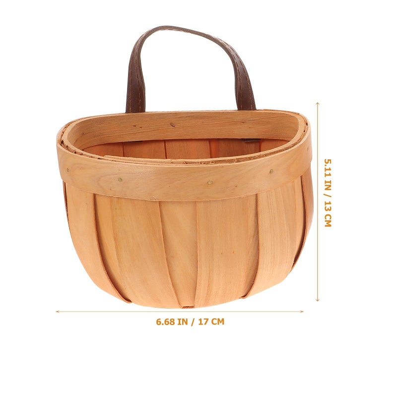 Handwoven Wood Slice Hanging Basket Set 2pcs Wall Mounted Kitchen Fruit Vegetable Organizer - Image 3