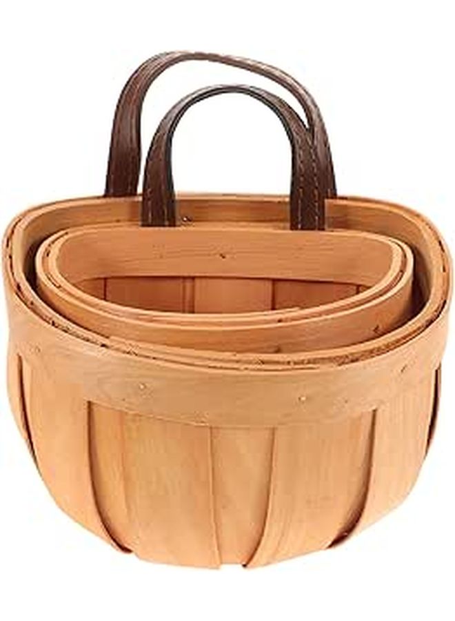 Handwoven Wood Slice Hanging Basket Set 2pcs Wall Mounted Kitchen Fruit Vegetable Organizer - Image 1