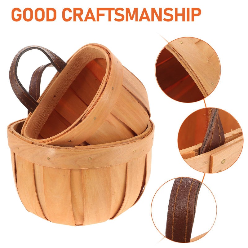 Handwoven Wood Slice Hanging Basket Set 2pcs Wall Mounted Kitchen Fruit Vegetable Organizer - Image 4