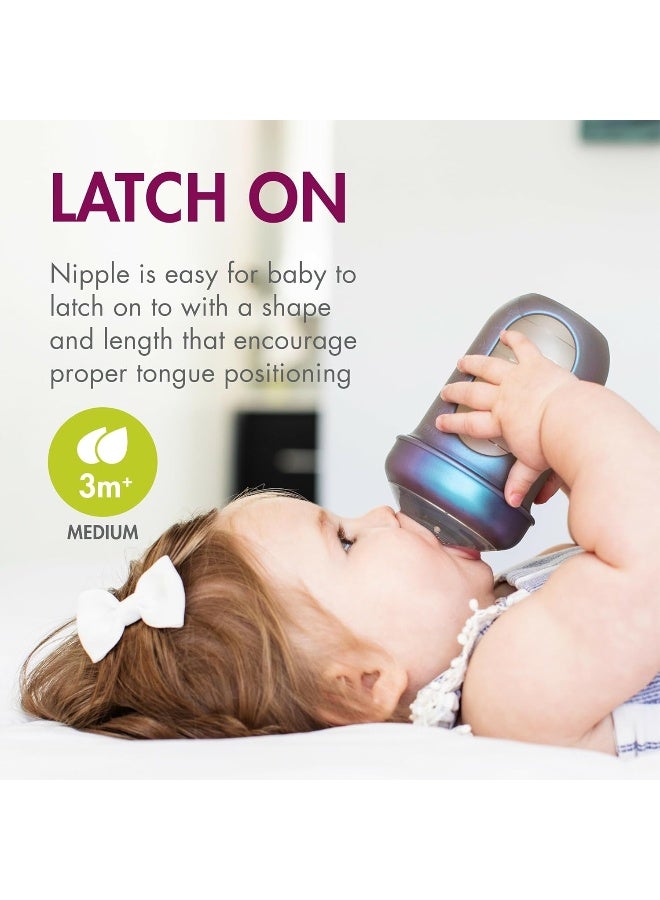 BOON Boon NURSH Reusable Silicone Baby Bottles with Collapsible Silicone Pouch Design — Everyday Baby Essentials — 3 Count — Stage 2 Medium Flow — 8 Oz — Metallic - Image 5