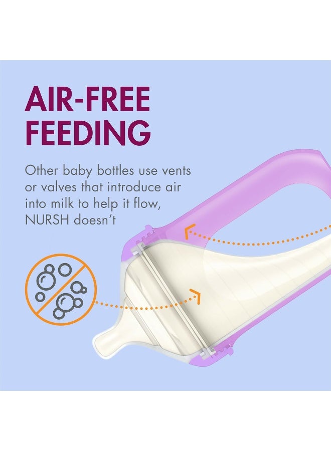 BOON Boon NURSH Reusable Silicone Baby Bottles with Collapsible Silicone Pouch Design — Everyday Baby Essentials — 3 Count — Stage 2 Medium Flow — 8 Oz — Metallic - Image 3
