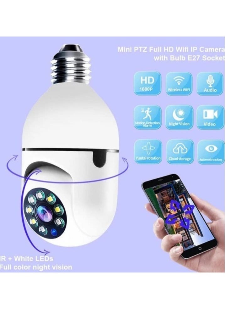 ELTRAZONE كاميرا أمان لمبة 2 قطعة 2.4GHz و 5G واي فاي خارجية، كاميرا أمان لمبة E27 1080P، كاميرات أمان منزلية 360° داخلية - Image 2