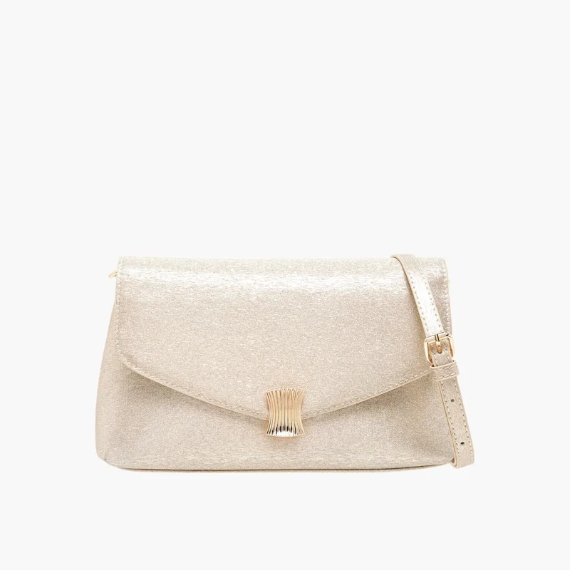 Flora Bella By Shoexpress Women's Textured Crossbody Bag with Detachable Strap and Flap Closure