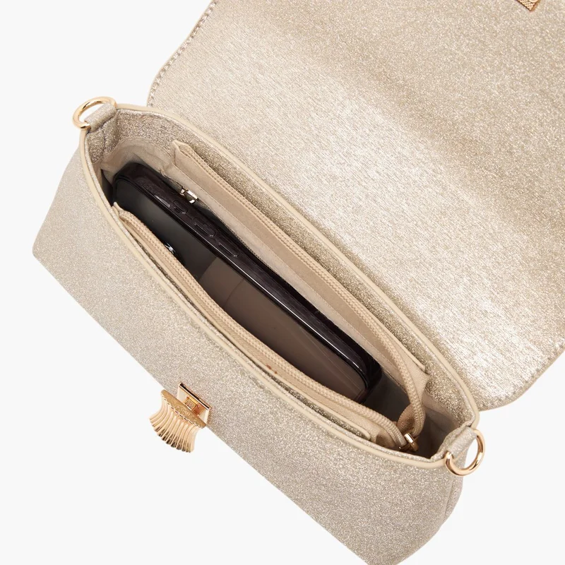 Flora Bella By Shoexpress Women's Textured Crossbody Bag with Detachable Strap and Flap Closure Ramadan Collection