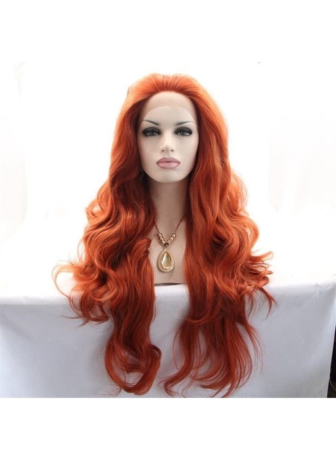 Xiweiya Fashion Glueless Copper Red Long Natural Wavy Free Part Lace Front Wigs Heat Resistant Synthetic Hair Wig for Women 24Inch  - Image 1